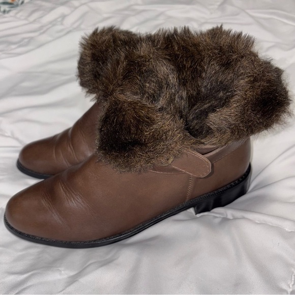 Chicos brown leather faux fur ankle boot Sloucy fold over Size 7.5 - Picture 4 of 9